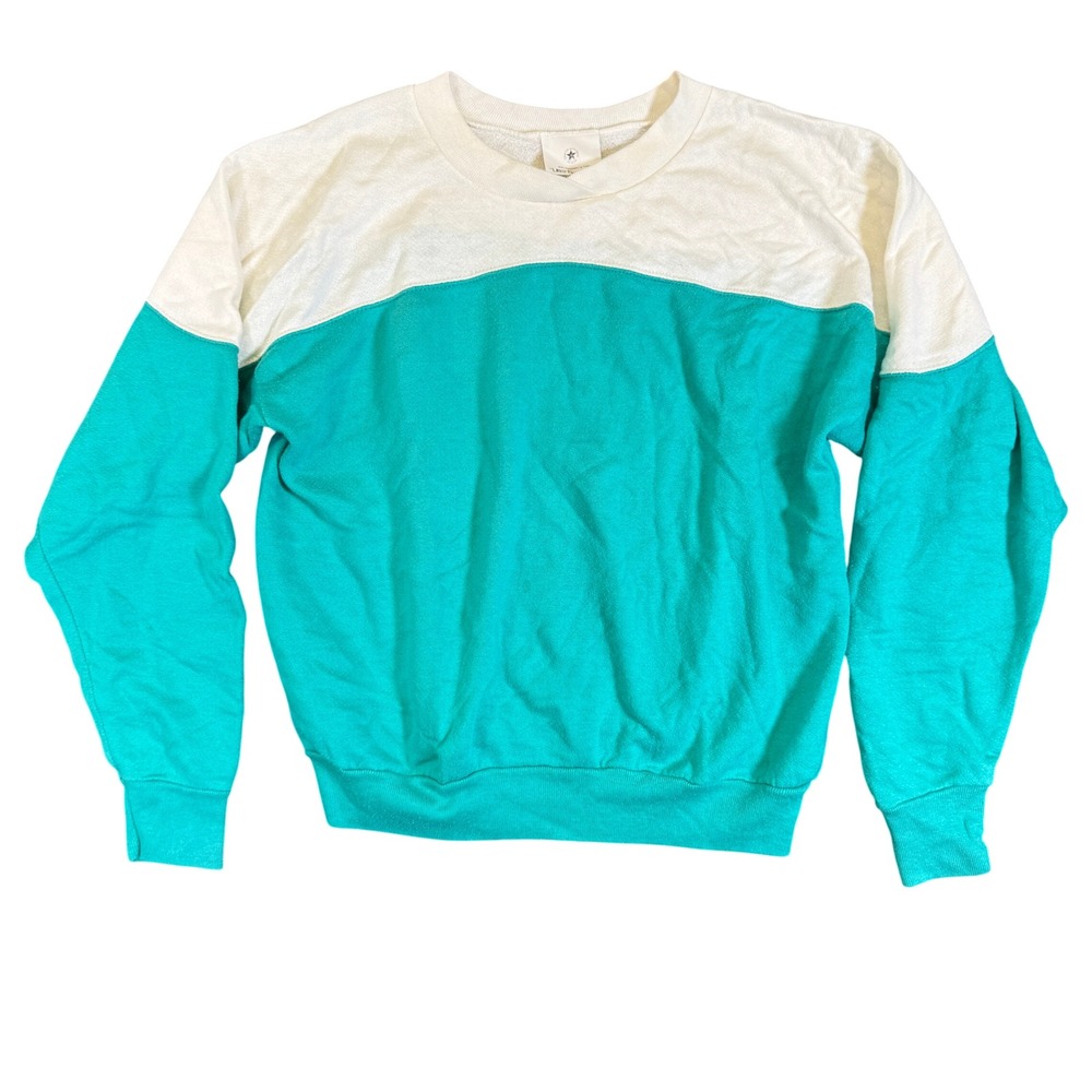 Vintage Tultex Ultra Fleece 120 Sweatshirt Teal White Colorblock USA Made Large